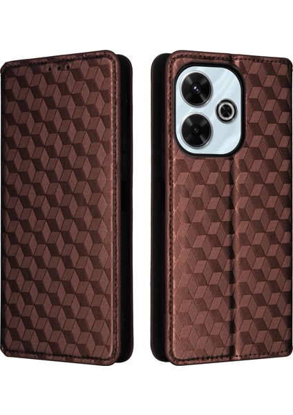 Xiaomi Redmi 13 5g/13 4g Kılıf Manyetik Kapatma Eşkenar Dörtgen Telefon Kapağı-Kahverengi (Yurt Dışından)