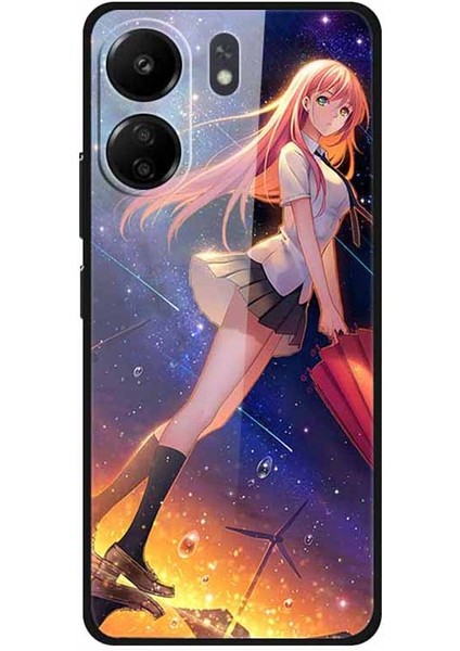 Xiaomi Redmi Için 13C 4g Desen Kılıf Tpu + Temperli Cam Darbeye Dayanıklı Telefon Kapağı-Yıldızlı Gökyüzü Kız (Yurt Dışından)