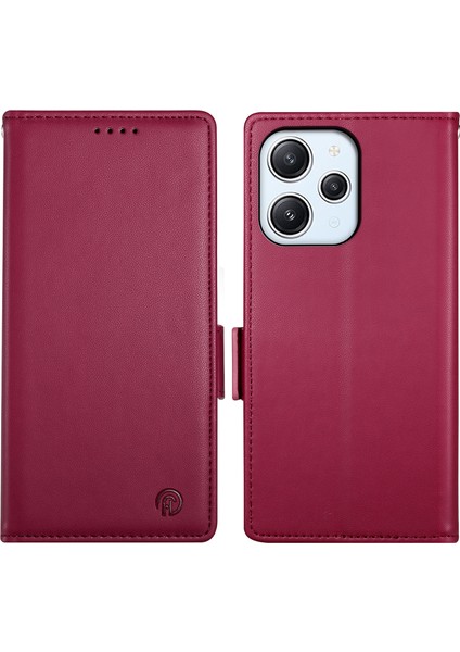 Xiaomi Redmi 12 4g Telefon Kılıfı Için Anti-Drop Deri Kapak Çevirin-Şarap Kırmızı (Yurt Dışından)