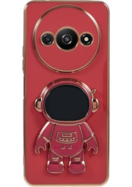 Xiaomi Redmi A3 Galvanik Kılıf Astronot Kickstand Tasarım Tpu Telefon Kapağı-Kırmızı (Yurt Dışından)