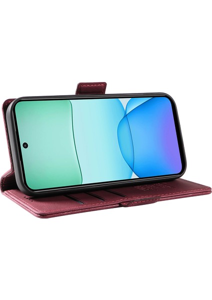 Yıkatu Xiaomi Redmi 13 5g/13 4g Kılıf Standı Cüzdan Telefon Deri Kapak-Şarap Kırmızı (Yurt Dışından) modelleri