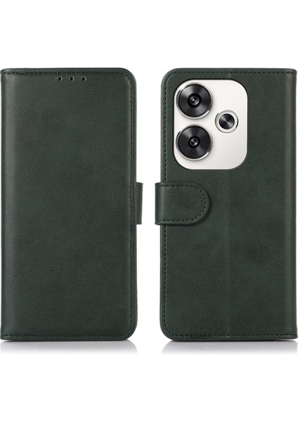 Xiaomi Poco F6 5g Kılıf Sığır Derisi Doku Cüzdan Deri Telefon Kapağı-Yeşil (Yurt Dışından)