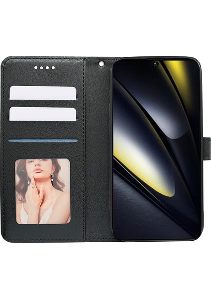 Xiaomi Poco F6 5g Kılıf Kübik Izgara Baskılı Pu Deri Telefon Kapağı-Siyah (Yurt Dışından) modelleri