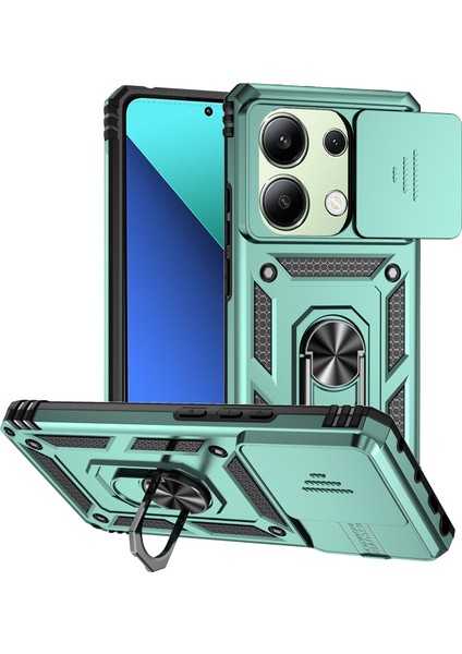 Xiaomi Redmi Note 13 Pro 4g Kılıf Için Yükseltilmiş Lens Koruma Pc+Tpu Telefon Kapağı Kickstand-Siyahımsı Yeşil (Yurt Dışından)