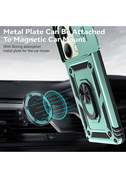 Xiaomi Redmi Note 13 Pro 4g Kılıf Için Yükseltilmiş Lens Koruma Pc+Tpu Telefon Kapağı Kickstand-Siyahımsı Yeşil (Yurt Dışından) modelleri