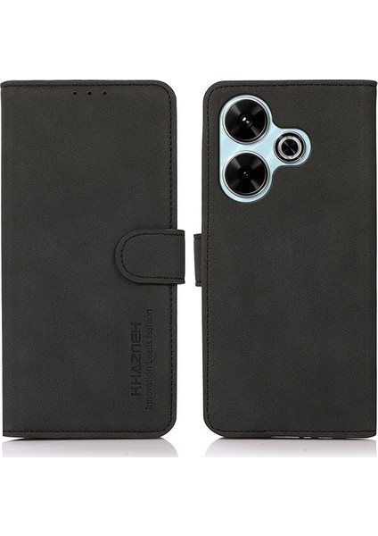 Khazneh Xiaomi Redmi 13 5g/13 4g Kılıf Deri Flip Halkalı Telefon Kılıfı Kapak Pürüzsüz Doku-Siyah (Yurt Dışından)