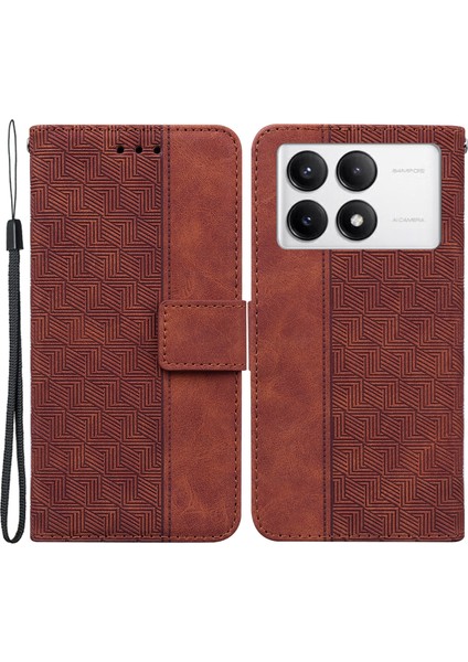 Xiaomi Poco F6 Pro 5g Cüzdan Kılıf Geometri Desenli Deri Telefon Kapağı-Kahverengi (Yurt Dışından)