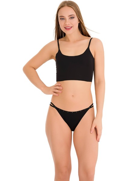 1025 Çift İp-Taş Detaylı Bikini Külot Paketi 1025-V1