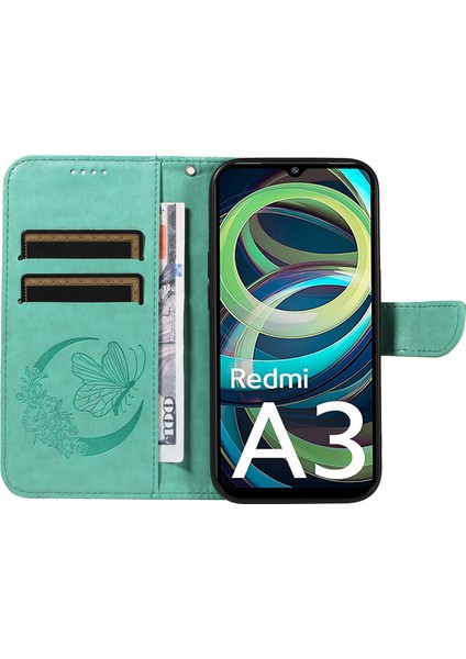 Xiaomi Redmi A3 Kılıf Swallowtail Çevirme Pu Deri Telefon Kapağı-Yeşil (Yurt Dışından) modelleri