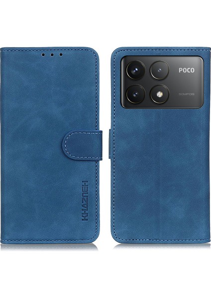 Khazneh Xiaomi Poco F6 Pro 5g Kılıf Retro Deri Standlı Telefon Kapak-Mavi (Yurt Dışından)