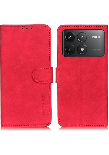 Khazneh Xiaomi Poco F6 Pro 5g Kılıf Retro Deri Standlı Telefon Kapak-Kırmızı (Yurt Dışından)