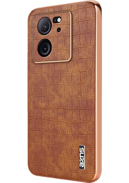 Azns Xiaomi Redmi K60 Ultra Kılıf Timsah Doku Galvanik Pu+Tpu Telefon Kapağı-Kahverengi (Yurt Dışından)