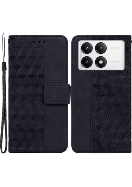 Xiaomi Poco F6 Pro 5g Cüzdan Kılıf Geometri Desenli Deri Telefon Kapağı-Siyah (Yurt Dışından)