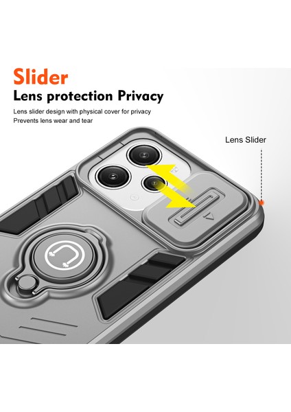 Xiaomi Redmi 12 4g/5g (Global) Kılıf Halkası Kickstand Pc+Tpu Telefon Kapağı Lens Gizlilik Koruması-Gri (Yurt Dışından) modelleri
