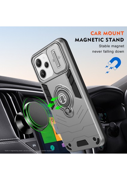 Xiaomi Redmi 12 4g/5g (Global) Kılıf Halkası Kickstand Pc+Tpu Telefon Kapağı Lens Gizlilik Koruması-Gri (Yurt Dışından) indirimleri