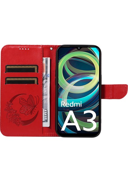 Xiaomi Redmi A3 Kılıf Swallowtail Çevirme Pu Deri Telefon Kapağı-Kırmızı (Yurt Dışından) modelleri