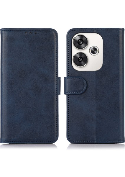 Xiaomi Poco F6 5g Kılıf Sığır Derisi Doku Cüzdan Deri Telefon Kapağı-Mavi Için (Yurt Dışından)