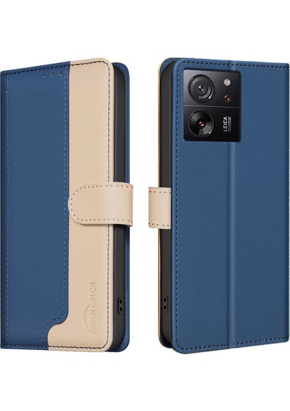 Bınfen Renk Xiaomi 13T Deri Kılıf Telefon Cüzdan Kapağı-Mavi (Yurt Dışından)