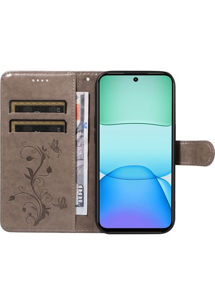 Xiaomi Redmi 13 5g/13 4g Kılıf Pu Deri Cüzdan Koruyucu Kapak Çiçek Baskılı-Gri (Yurt Dışından) modelleri