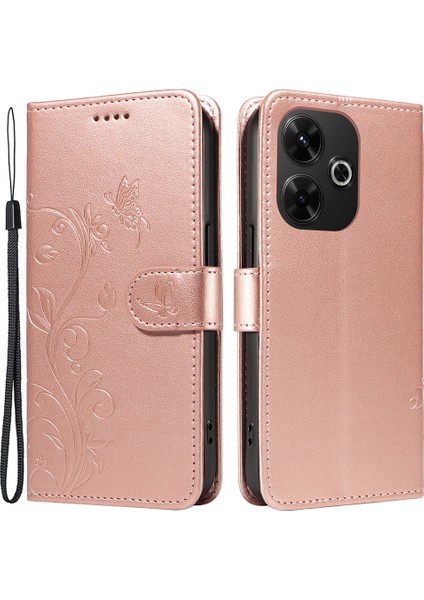 Xiaomi Redmi Için 13 5g/13 4g Kılıf Pu Deri Cüzdan Koruyucu Kapak Çiçek Baskılı-Gül Altın (Yurt Dışından)