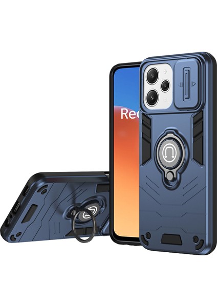 Xiaomi Redmi 12 4g/5g (Küresel) Kılıf Halkası Kickstand Pc+Tpu Telefon Kapak Lensi Gizlilik Koruması-Mavi (Yurt Dışından)