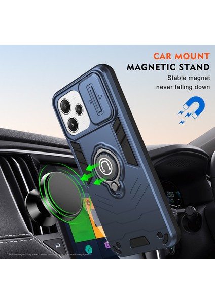 Xiaomi Redmi 12 4g/5g (Küresel) Kılıf Halkası Kickstand Pc+Tpu Telefon Kapak Lensi Gizlilik Koruması-Mavi (Yurt Dışından) indirimleri