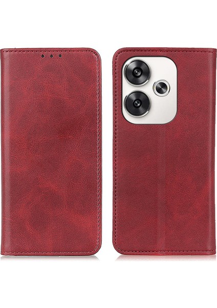 Xiaomi Poco F6 5g Koruyucu Kılıf Bölünmüş Deri Manyetik Kapanış Cüzdan Telefon Kabuk-Kırmızı (Yurt Dışından)