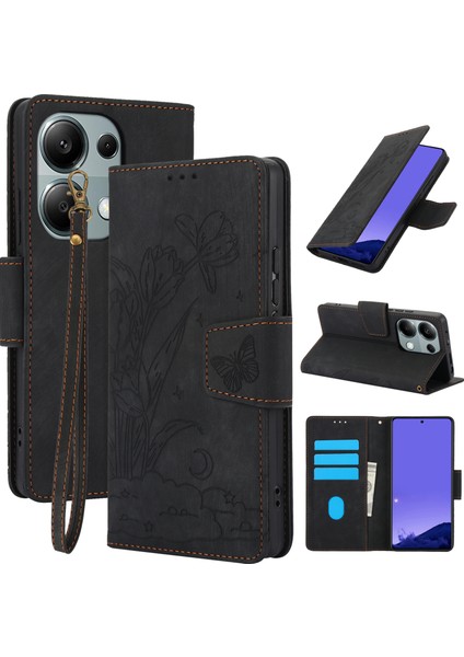 Xiaomi Redmi Note 13 Pro 5g Kılıf Desenli Baskı Deri Telefon Kapağı-Siyah (Yurt Dışından)