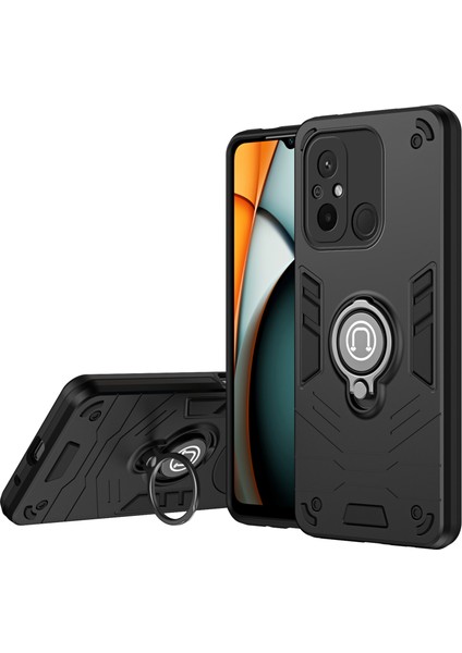 Xiaomi Poco C55 4g Slim-Fit Telefon Kılıfı Için Pc+Tpu+Metal Kickstand Telefon Kapağı-Siyah (Yurt Dışından)