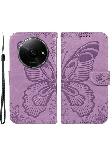 Xiaomi Redmi Için A3 Kılıf Swallowtail Çevirme Pu Deri Telefon Kapağı-Açık Mor (Yurt Dışından)