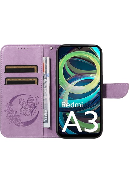 Xiaomi Redmi Için A3 Kılıf Swallowtail Çevirme Pu Deri Telefon Kapağı-Açık Mor (Yurt Dışından) modelleri