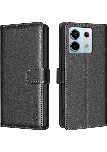Bınfen Renk Xiaomi Redmi Not 13 Pro 5g Kılıf Rfıd Engelleme Deri Cep Telefonu Kapağı-Siyah (Yurt Dışından)