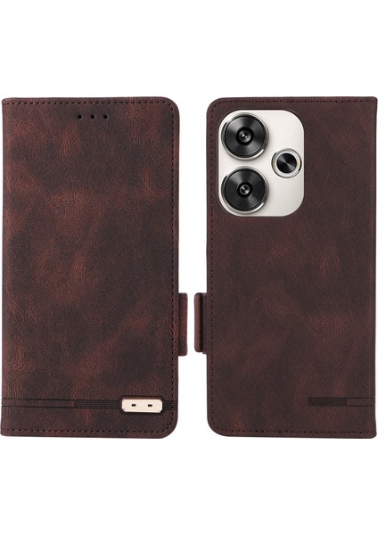 Xiaomi Poco F6 5g Kılıf Deri Telefon Kapağı Donanım Dekor Folyo Kitap Cüzdan-Kahve (Yurt Dışından)