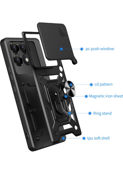 Xiaomi Poco F6 Pro 5g Kılıf Pc + Tpu Kickstand Telefon Kabuğu, Slayt Kamera Kapaklı-Yeşil (Yurt Dışından) modelleri