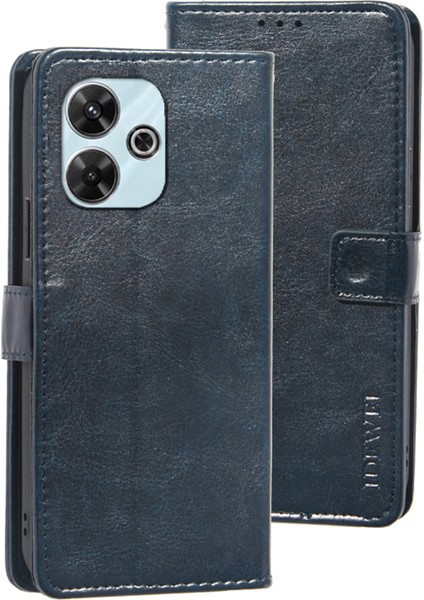 Ideweı Xiaomi Redmi 13 5g/13 4g Kılıf Crazy Horse Doku Çevirme Deri Telefon Kapağı-Koyu Mavi (Yurt Dışından)
