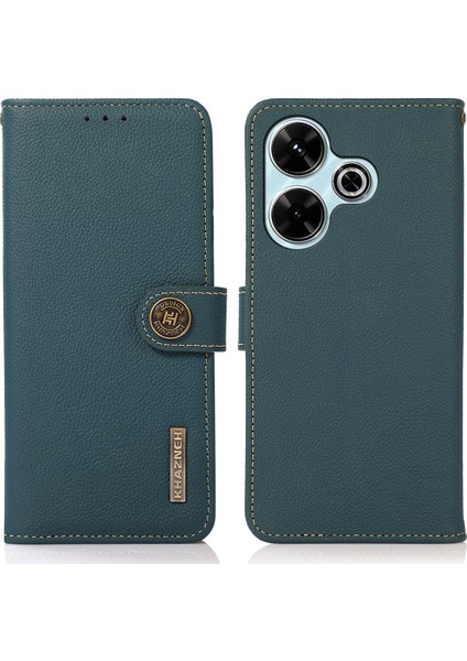 Khazneh Xiaomi Redmi 13 5g/13 4g Kılıf Hakiki Inek Deri Cüzdan Telefon Kapağı-Yeşil (Yurt Dışından)