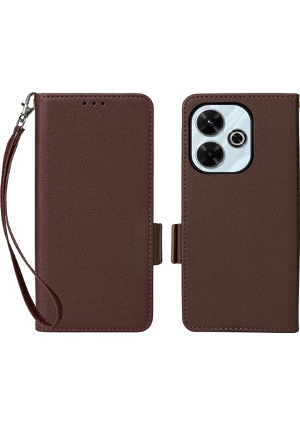 Xiaomi Redmi 13 5g/13 4g Kılıf Çanta Litchi Doku Deri Telefon Kapağı-Kahverengi (Yurt Dışından)