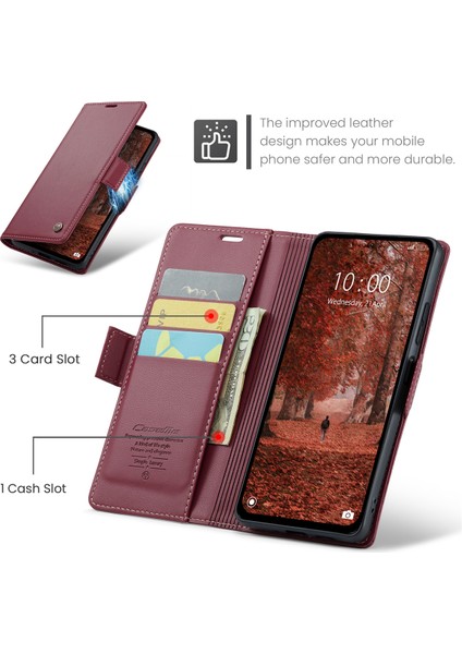 Caseme Xiaomi Redmi Note 13 5g Kılıf Deri Folyo Telefon Kapağı Rfıd Engelleme-Kırmızı (Yurt Dışından) fiyatları
