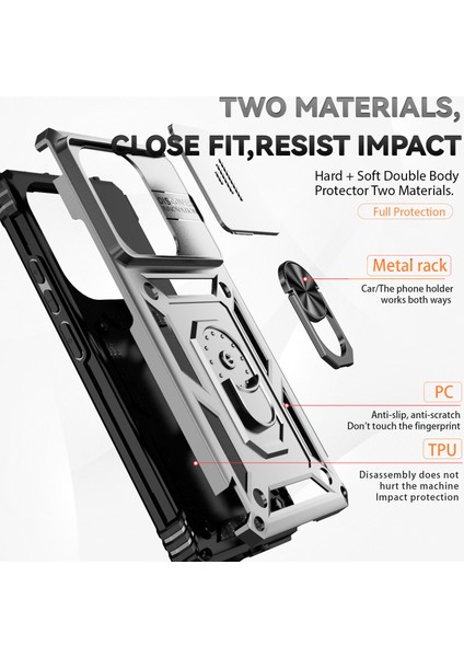 Xiaomi Redmi Için Not 13 4g Kılıf Askeri Sınıf Kickstand Pc Tpu Telefon Kapak Lens Gizlilik Koruma-Gümüş (Yurt Dışından) fırsatları