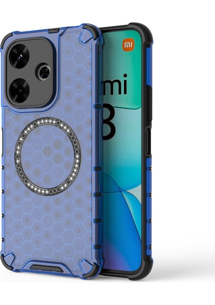 Xiaomi Redmi 13 5g/4g Manyetik Kılıf Petek Tpu+Pc Telefon Kapağı Yastıklama Darbeye Dayanıklı-Mavi (Yurt Dışından)