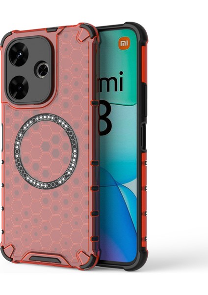 Xiaomi Redmi 13 5g/4g Manyetik Kılıf Petek Tpu+Pc Telefon Kapağı Yastıklama Darbeye Dayanıklı-Kırmızı (Yurt Dışından)