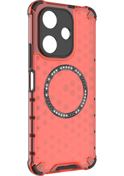 Xiaomi Redmi 13 5g/4g Manyetik Kılıf Petek Tpu+Pc Telefon Kapağı Yastıklama Darbeye Dayanıklı-Kırmızı (Yurt Dışından) modelleri