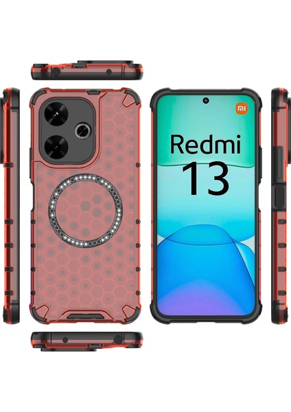 Xiaomi Redmi 13 5g/4g Manyetik Kılıf Petek Tpu+Pc Telefon Kapağı Yastıklama Darbeye Dayanıklı-Kırmızı (Yurt Dışından) indirimleri