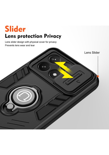 Xiaomi Poco X6 Pro 5g Kılıf Slayt Kamera Kapağı Pc + Tpu Halka Kickstand Telefon Kapağı-Siyah (Yurt Dışından) modelleri