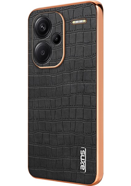 Azns For Xiaomi Redmi Note 13 Pro+5g Elektro Kaplama Kılıf Dokulu Pu+Tpu Telefon Kapağı-Siyah (Yurt Dışından)
