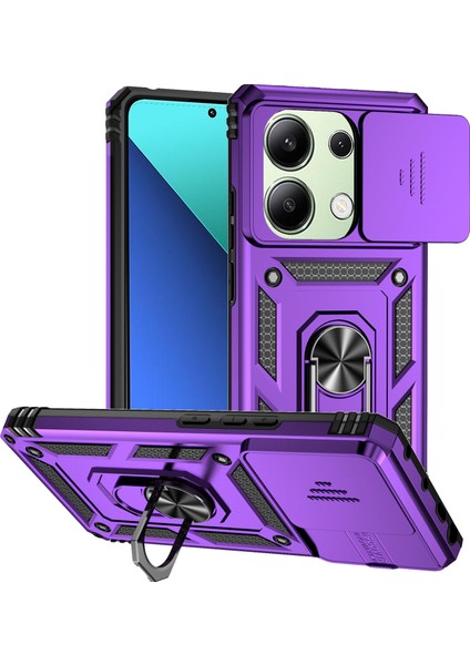 Xiaomi Redmi Için Not 13 4g Kılıf Askeri Sınıf Kickstand Pc Tpu Telefon Kapak Lens Gizlilik Koruması-Mor (Yurt Dışından)