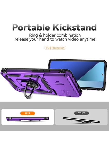 Xiaomi Redmi Için Not 13 4g Kılıf Askeri Sınıf Kickstand Pc Tpu Telefon Kapak Lens Gizlilik Koruması-Mor (Yurt Dışından) fiyatları