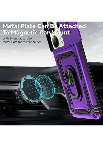Xiaomi Redmi Için Not 13 4g Kılıf Askeri Sınıf Kickstand Pc Tpu Telefon Kapak Lens Gizlilik Koruması-Mor (Yurt Dışından) modelleri