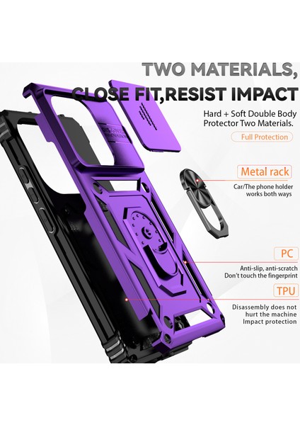 Xiaomi Redmi Için Not 13 4g Kılıf Askeri Sınıf Kickstand Pc Tpu Telefon Kapak Lens Gizlilik Koruması-Mor (Yurt Dışından) fırsatları
