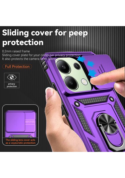 Xiaomi Redmi Için Not 13 4g Kılıf Askeri Sınıf Kickstand Pc Tpu Telefon Kapak Lens Gizlilik Koruması-Mor (Yurt Dışından) indirimleri